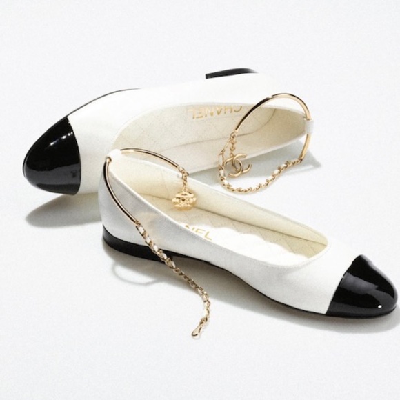 CHANEL CC LOGO Camellia Charm Cap Toe BALLERINA FLATS SHOES 39 - Picture 12 of 14